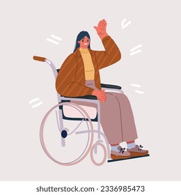 Cartoon vector illustration of disabled woman sitting on wheelchair. Living with disability, equal opportunities.