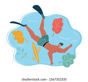 Cartoon vector illustration of Diver in blue background.