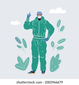 Cartoon vector illustration of Doctor in medical mask and protective suit. Coronovirus epidemic.