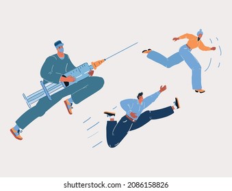 Cartoon vector illustration of Doctortr Making Injection to people. Medicine Testing or Disease Treatment. Vaccination. Healthcare concept.
