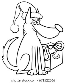 Cartoon Vector Illustration of Dog Animal Character with Christmas Present