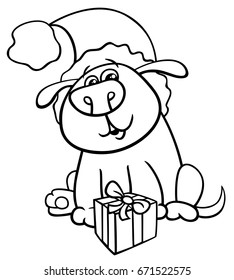 Cartoon Vector Illustration of Dog Animal Character with present on Christmas Time