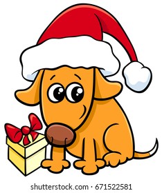 Cartoon Vector Illustration of Dog Animal Character with gift on Christmas Time