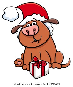 Cartoon Vector Illustration of Dog Animal Character with present on Christmas Time