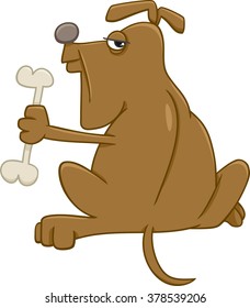Cartoon Vector Illustration of Dog with Dog Bone Animal Character