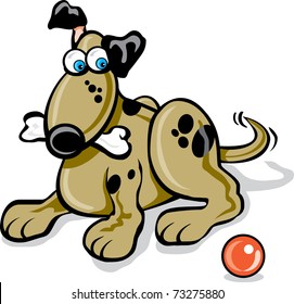 cartoon vector illustration of dog with bone and ball / Dog & Bone