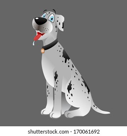 cartoon vector illustration of a Dog Great Dane White Sitting 3