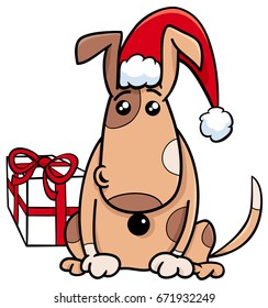 Cartoon Vector Illustration of Dog or Puppy Animal Character with gift on Christmas Time