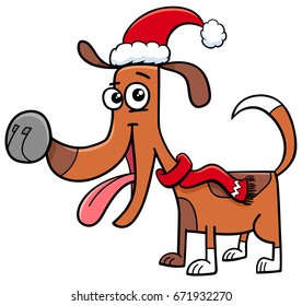 Cartoon Vector Illustration of Dog or Puppy Animal Character with Scarf on Christmas Time