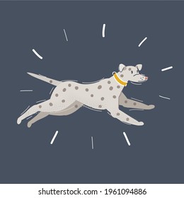 Cartoon vector illustration of dog run. Dalmatian on a dark background