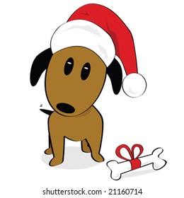 Cartoon vector illustration of a dog wearing a Santa Claus hat