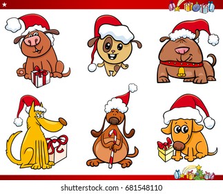 Cartoon Vector Illustration of Dogs Animal Characters on Christmas Time Set