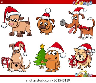 Cartoon Vector Illustration of Dogs Animal Characters on Christmas Set