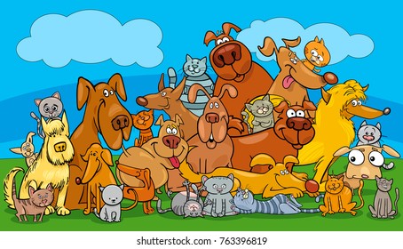 Cartoon Vector Illustration of Dogs and Cats Animal Pet Characters Group