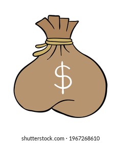 Cartoon vector illustration of dollar money sack. Colored and black outlines.