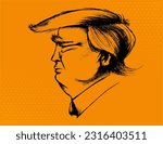 cartoon vector illustration of Donald Trump side profile caricature