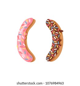 Cartoon vector illustration donut. Hand drawn font with sweet bun. Actual Creative art bake alphabet 