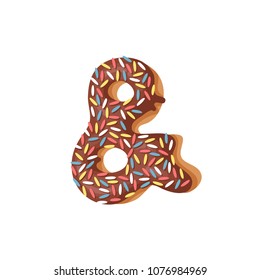 Cartoon vector illustration donut. Hand drawn font with sweet bun. Actual Creative art bake alphabet 