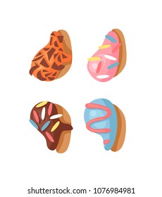 Cartoon vector illustration donut. Hand drawn font with sweet bun. Actual Creative art bake alphabet 