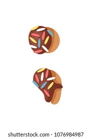 Cartoon vector illustration donut. Hand drawn font with sweet bun. Actual Creative art bake alphabet 