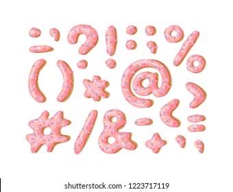 Cartoon vector illustration donut. Hand drawn font with sweet bun. Actual Creative art bake alphabet 