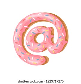 Cartoon vector illustration donut. Hand drawn font with sweet bun. Actual Creative art bake alphabet 