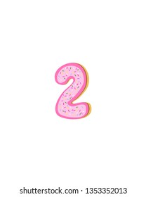 Cartoon vector illustration donut. Hand drawn set of numbers with sweet bun.