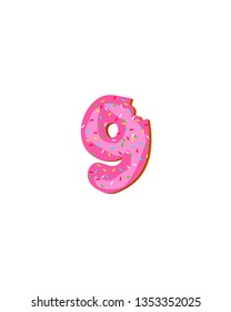 Cartoon vector illustration donut. Hand drawn set of numbers with sweet bun.