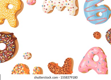 Cartoon vector illustration donut. Hand drawn drawing sweet bun. Actual Creative art work bake in frame