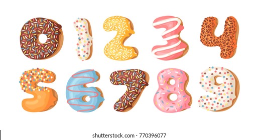 Dibujo vectorial de caricatura. Conjunto de números dibujados a mano con pan dulce. Hormiga de trabajo de arte creativo