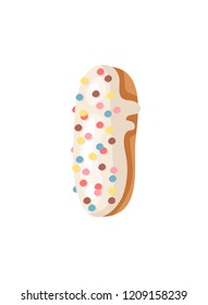 Cartoon vector illustration Donut Letters I. Hand drawn font with sweet bun. Actual Creative art bake alphabet 