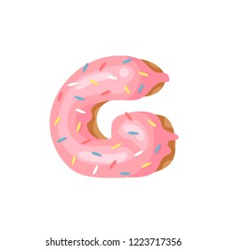 Cartoon vector illustration Donut Letters G. Hand drawn font with sweet bun. Actual Creative art bake alphabet 