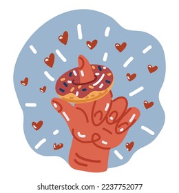 Cartoon vector illustration of donut on finger