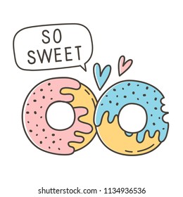 Cartoon vector illustration donuts. Sweet valentines day. 