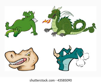 cartoon vector illustration of dragons