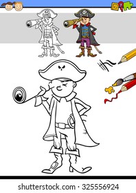 Cartoon Vector Illustration of Drawing and Coloring Educational Task for Preschool Children with Pirate Fantasy Character