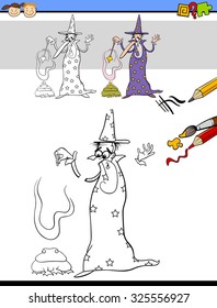 Cartoon Vector Illustration of Drawing and Coloring Educational Task for Preschool Children with Wizard Fantasy Character