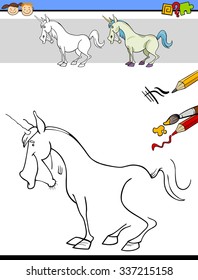 Cartoon Vector Illustration of Drawing and Coloring Educational Task for Preschool Children with Unicorn Fantasy Character