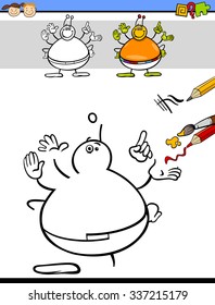 Cartoon Vector Illustration of Drawing and Coloring Educational Task for Preschool Children with Alien Fantasy Character