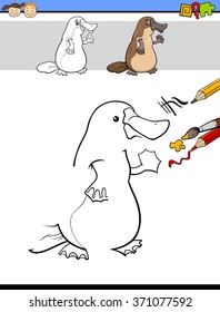 Cartoon Vector Illustration of Drawing and Coloring Educational Task for Preschool Children with Platypus Character