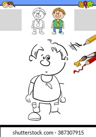 Cartoon Vector Illustration of Drawing and Coloring Educational Task for Preschool Children with Kid Boy Character