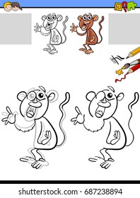 Cartoon Vector Illustration of Drawing and Coloring Educational Activity for Children with Monkey Animal Character