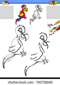 Cartoon Vector Illustration of Drawing and Coloring Educational Activity for Kids with Macaw Parrot Bird Animal Character