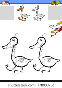 Cartoon Vector Illustration of Drawing and Coloring Educational Activity for Children with Goose Bird Animal Character