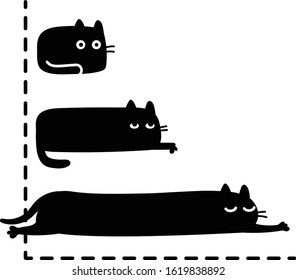 Cartoon Vector Illustration Drawing Of An Infographic Math Business Chart With Black Cats Stretching