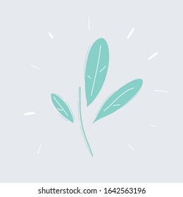 Cartoon vector illustration of drawing leaf, isolated on white, natural tree branch, stick on white.