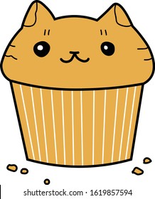 Cartoon Vector Illustration Drawing Of Muffin Or Cupcake Shaped As A Cat