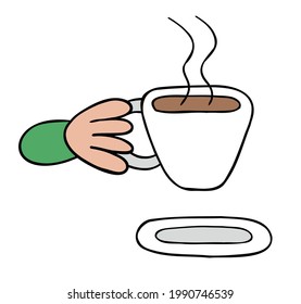 Cartoon vector illustration of drink hot coffee. Colored and black outlines.