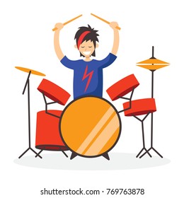  Cartoon vector illustration of Drummer boy in the flat style isolated on the white background