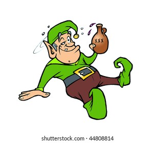 cartoon vector illustration drunk elf